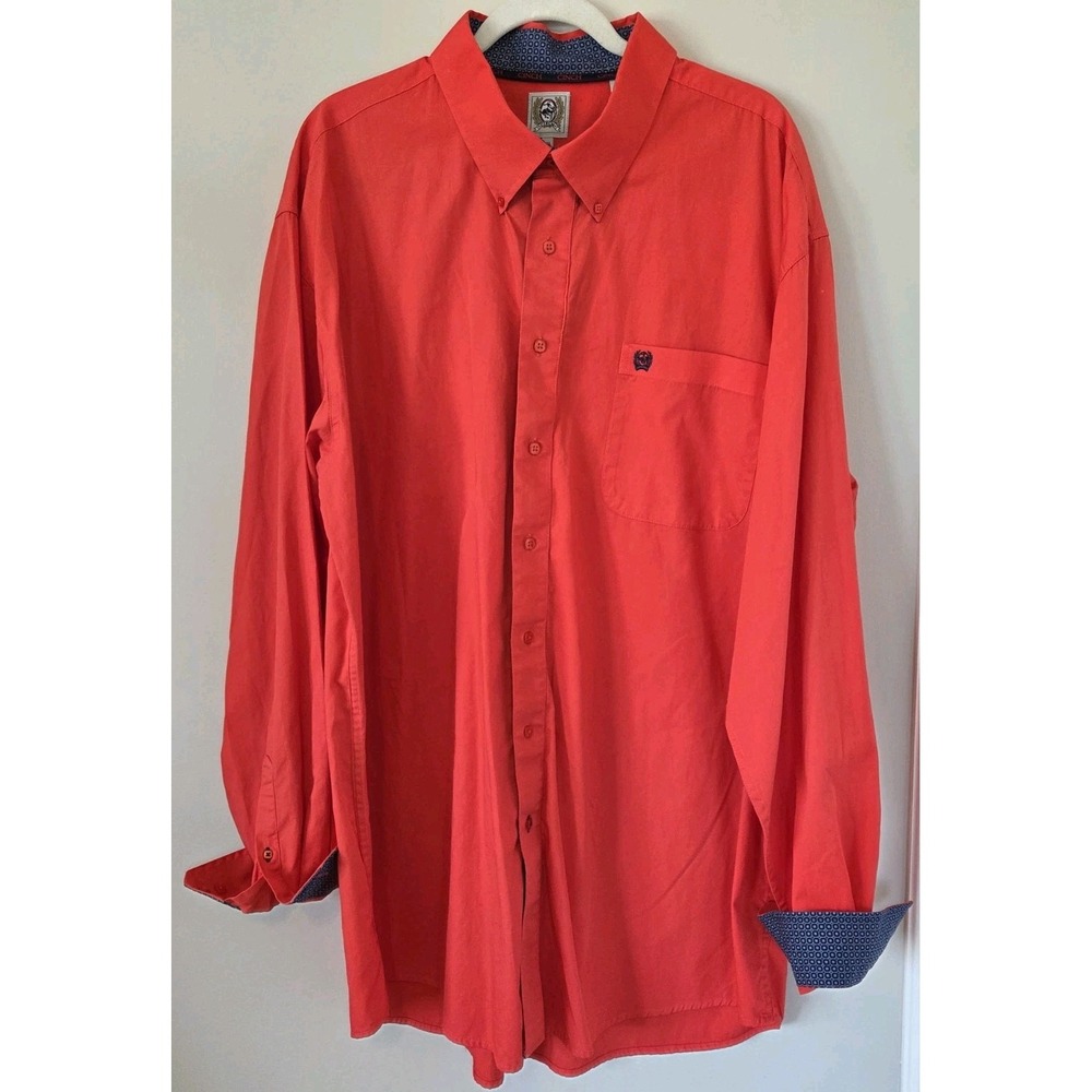 Cinch Red Shirt Long Sleeve Button Down Cotton Western Cowboy Men's Size 2XL